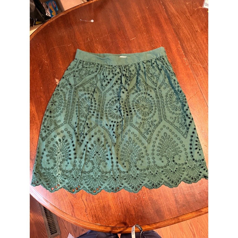 Loft Green Eyelet Lace Scalloped Hem Mini Skirt Womens Size 10 Forest Green
